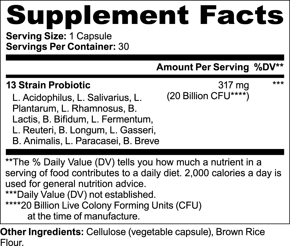 Probiotic 20 Billion CFU Supplement Gut Health Support