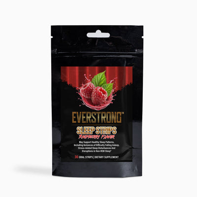 Everstrong Sleep Strips in raspberry flavor packaging, designed for restful sleep support and relaxation.
