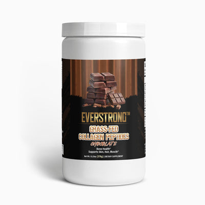 Everstrong Grass-Fed Collagen Peptides Powder in Chocolate flavor for skin, hair, and joint support.
