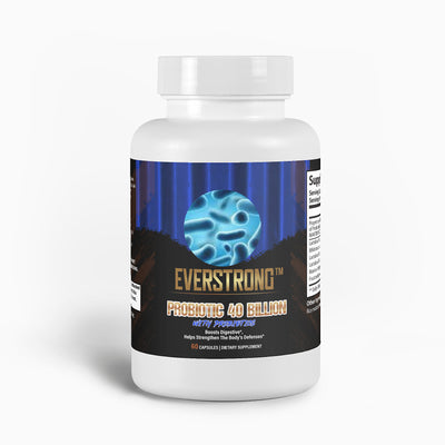 Everstrong Probiotic 40 Billion CFU supplement bottle for digestive health support.