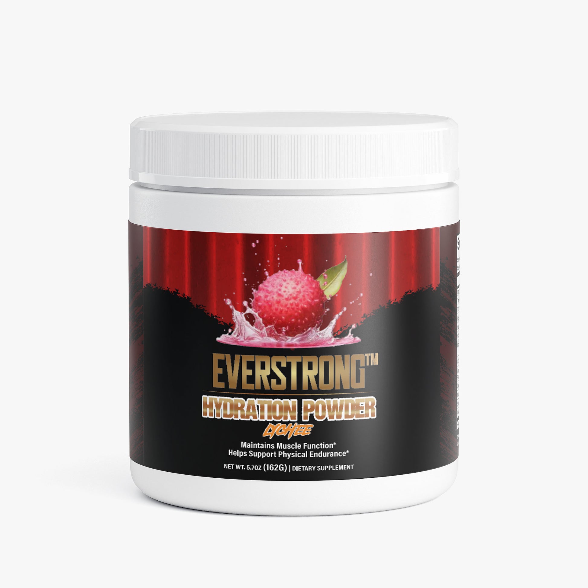 EverStrong Hydration Powder Lychee supplement for energy and hydration with tropical flavor.