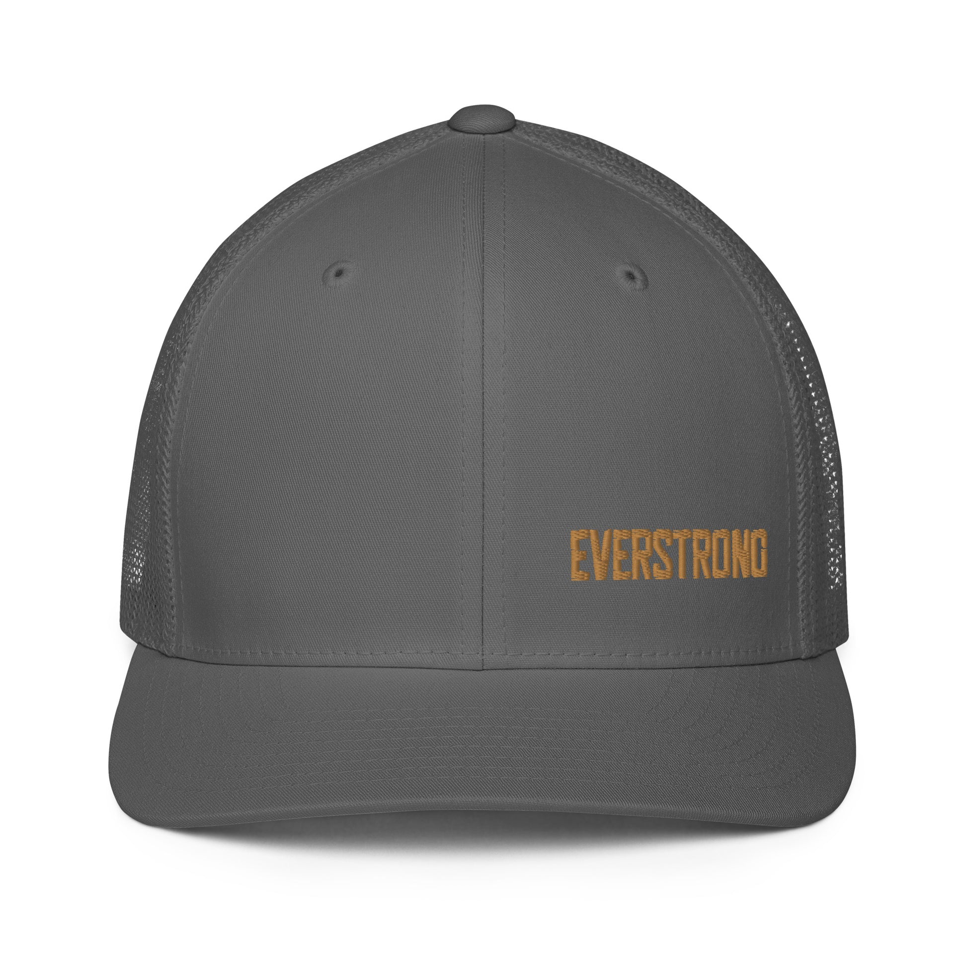 EVERSTRONG closed-back trucker cap in gray with mesh back, perfect for casual and trendy outfits.
