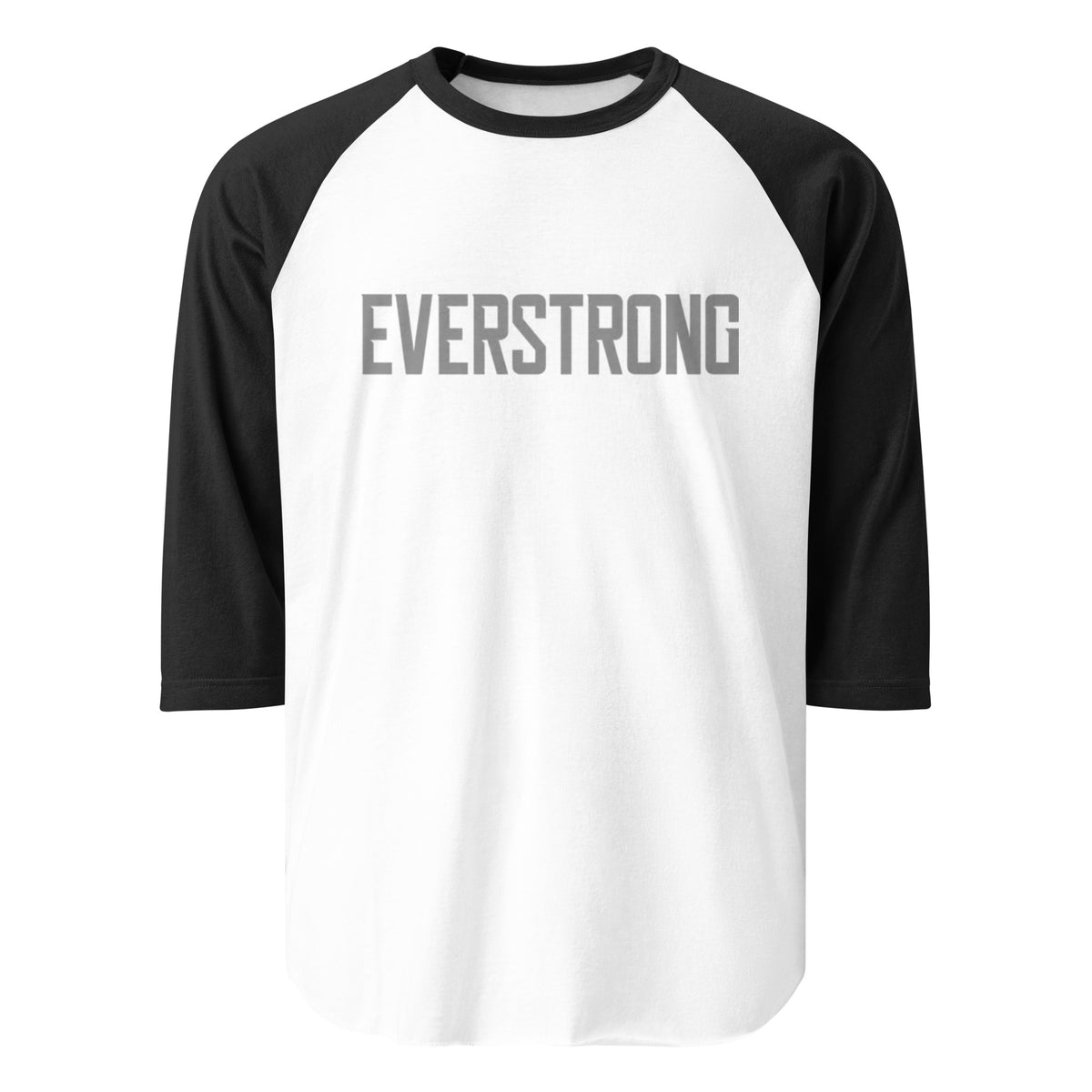 3/4 sleeve baseball raglan shirt in navy blue with everstrong print on the front