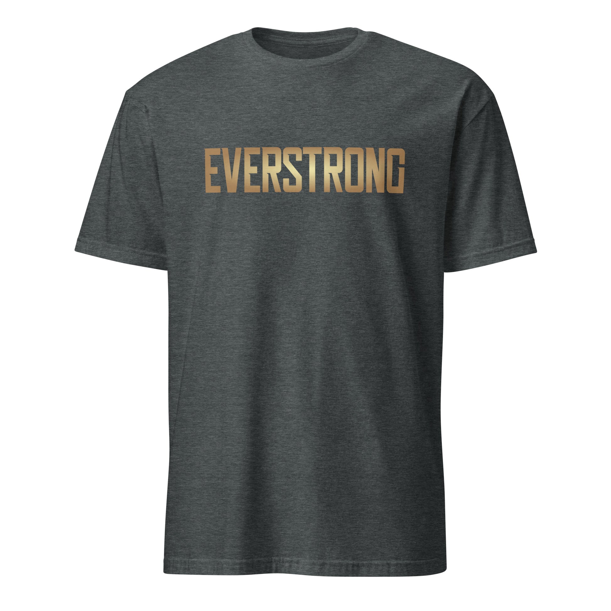 EVERSTRONG Classic Fit T-Shirt in Dark Heather with bold gold lettering for everyday comfort and style.
