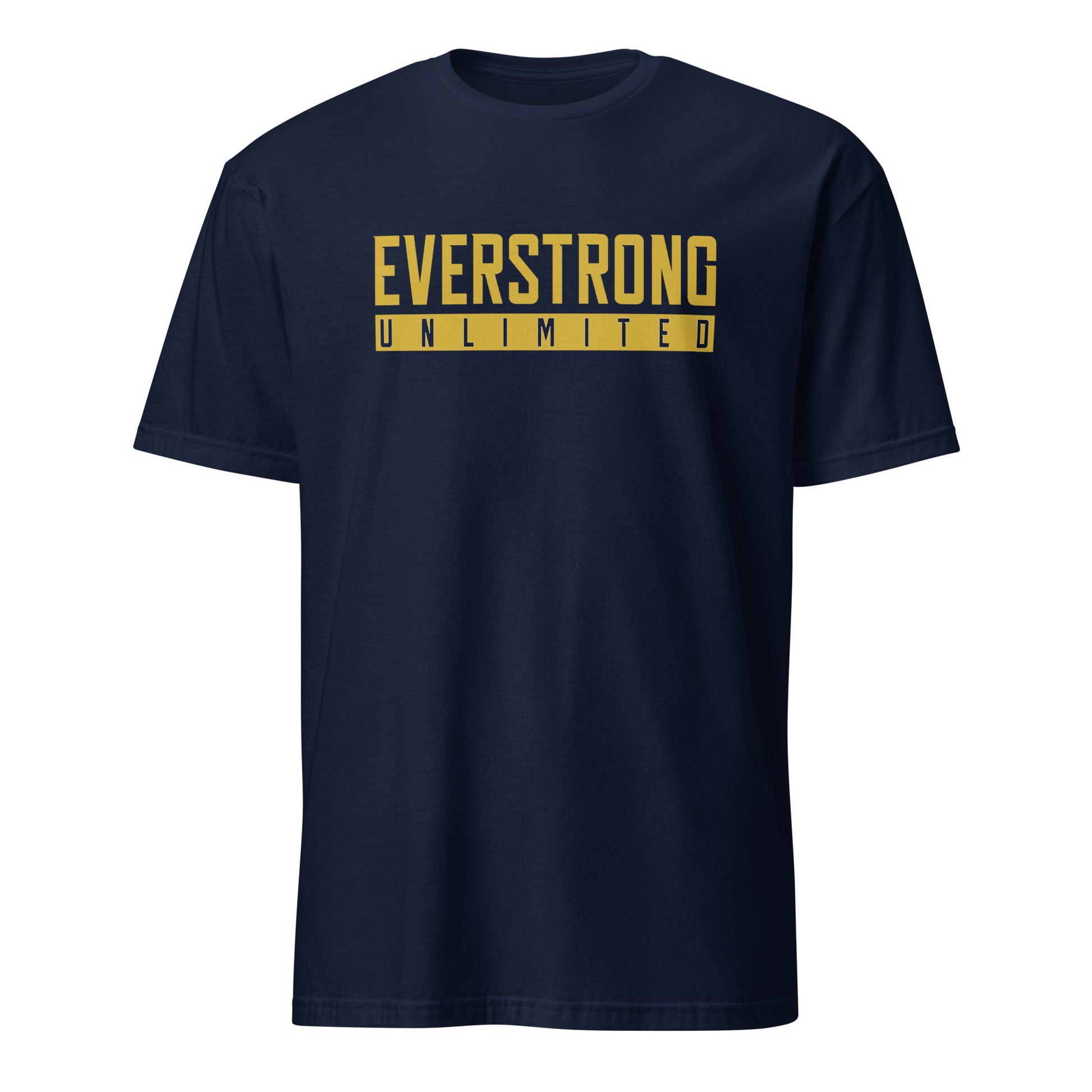 EVERSTRONG UNLIMITED T-Shirt in navy blue, featuring a bold yellow logo for everyday comfort and style.