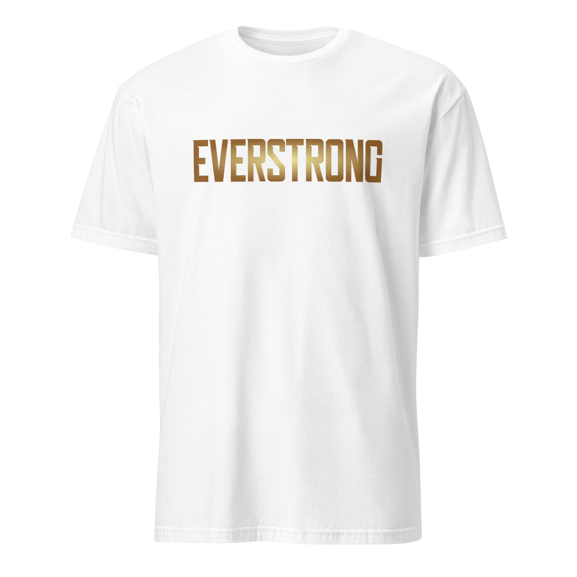 EVERSTRONG classic fit t-shirt in white, featuring bold gold lettering for everyday style and comfort.