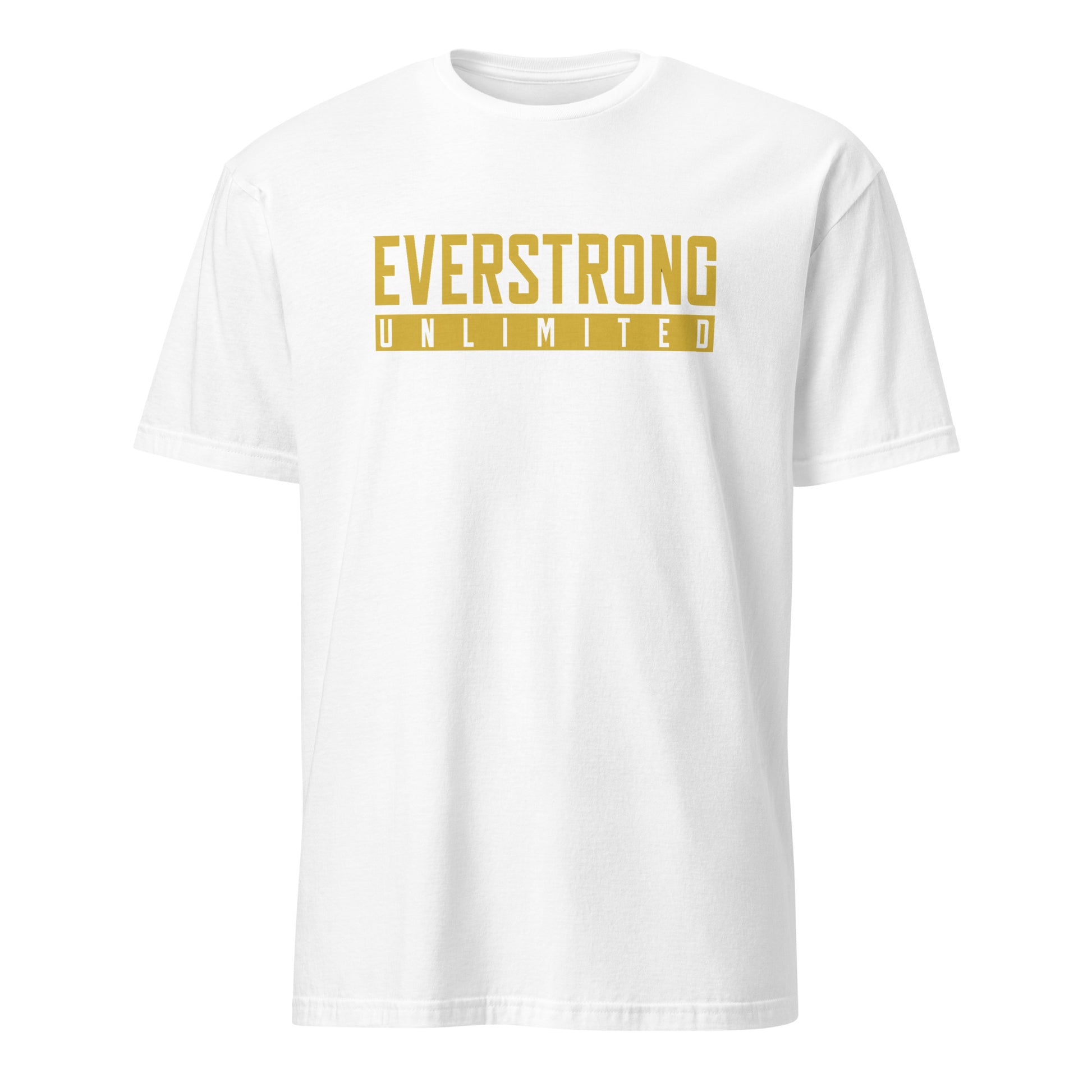 EVERSTRONG UNLIMITED T-Shirt in white with a bold gold logo, perfect for everyday comfort and durability.