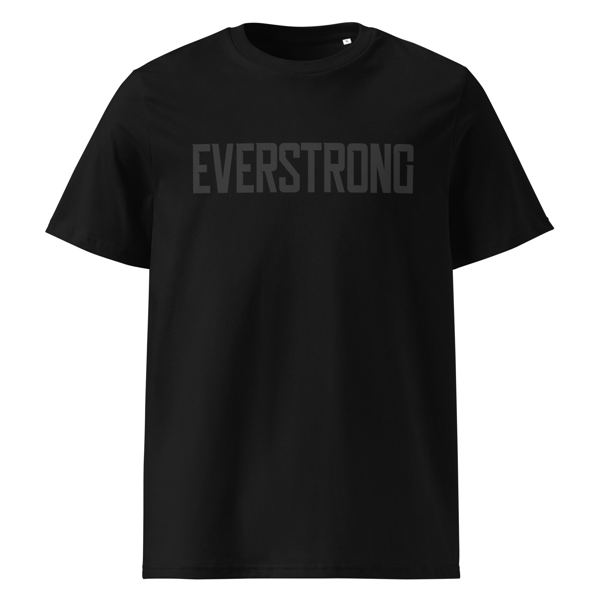 EverStrong organic ribbed neck t-shirt in teal color with bold 'EVERSTRONG' print.