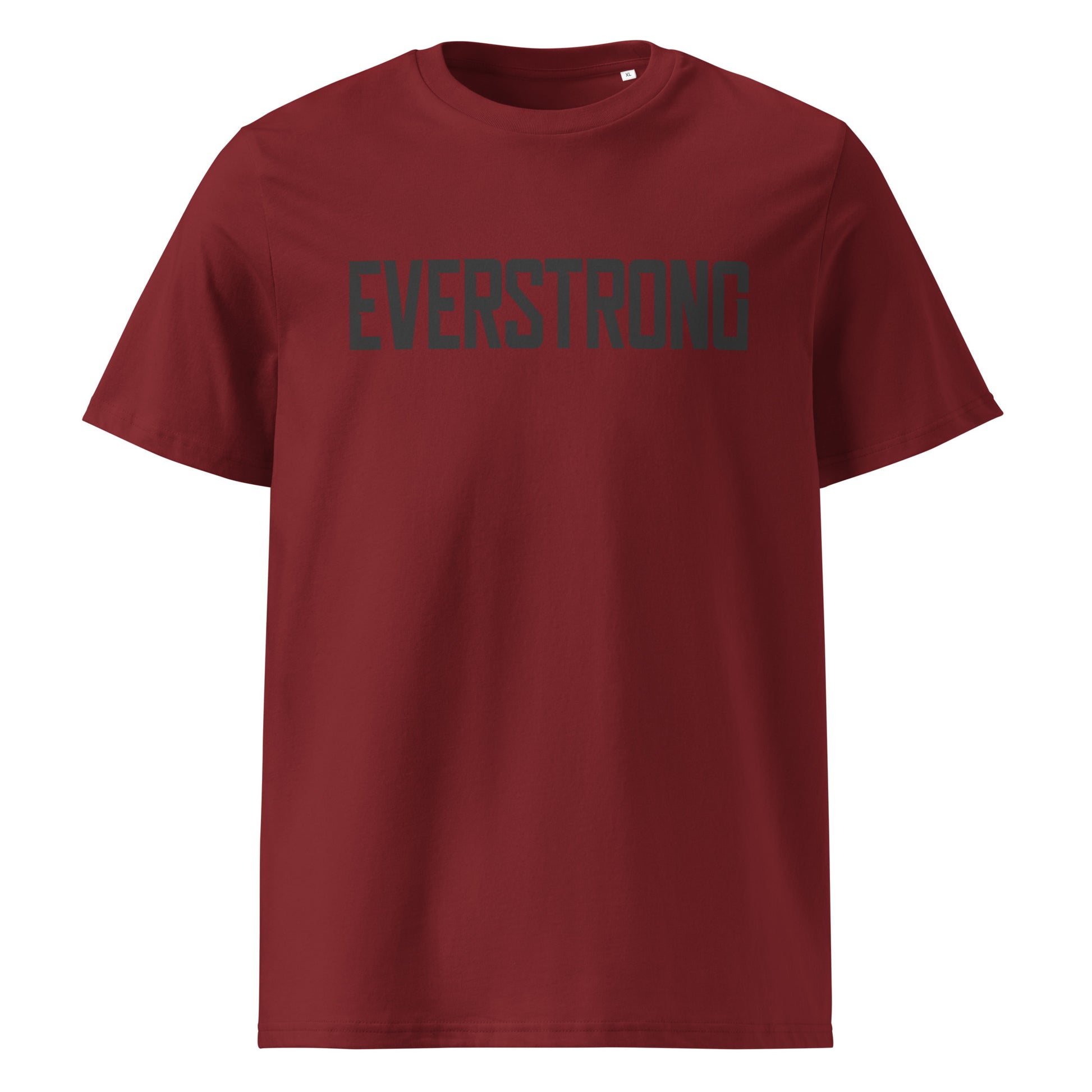 EverStrong organic ribbed neck t-shirt in teal color with bold 'EVERSTRONG' print.