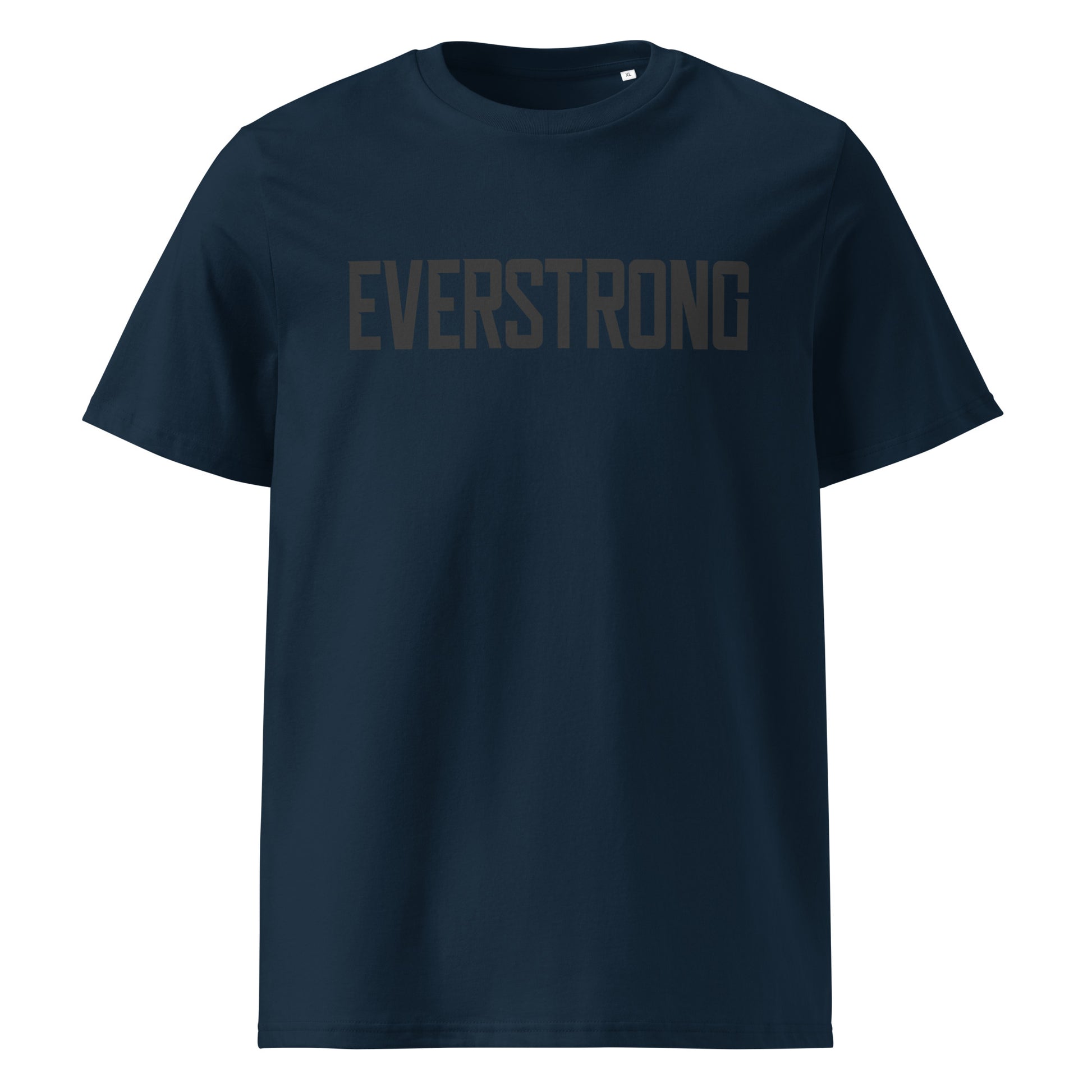 EverStrong organic ribbed neck t-shirt in teal color with bold 'EVERSTRONG' print.