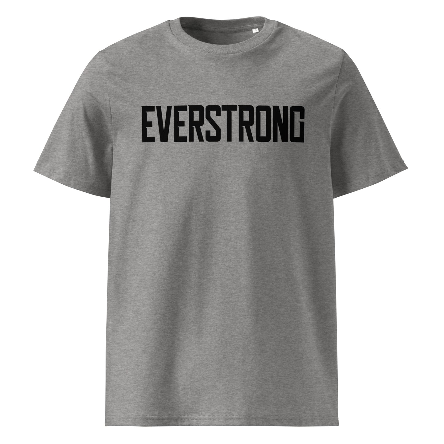 EverStrong organic ribbed neck t-shirt in teal color with bold 'EVERSTRONG' print.