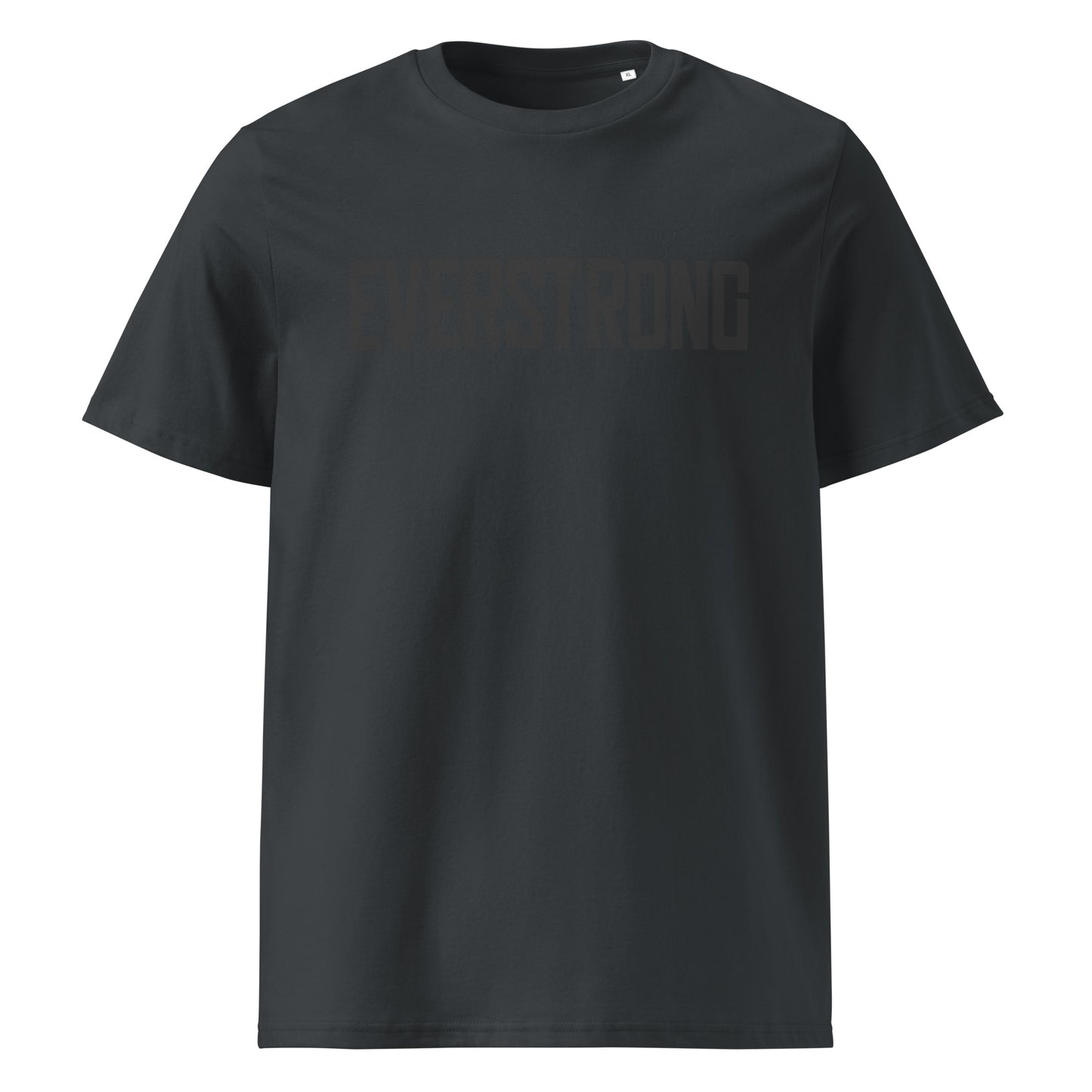EverStrong organic ribbed neck t-shirt in teal color with bold 'EVERSTRONG' print.