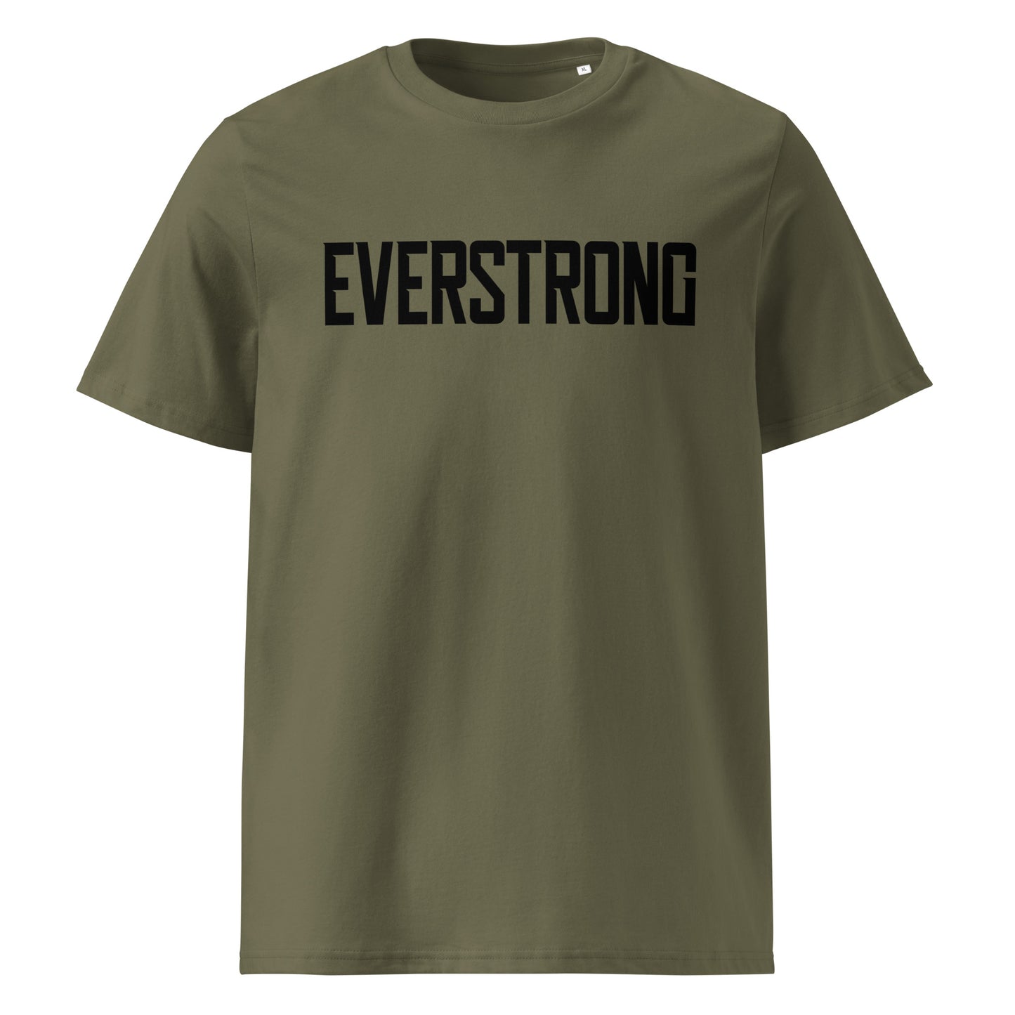 EverStrong organic ribbed neck t-shirt in teal color with bold 'EVERSTRONG' print.