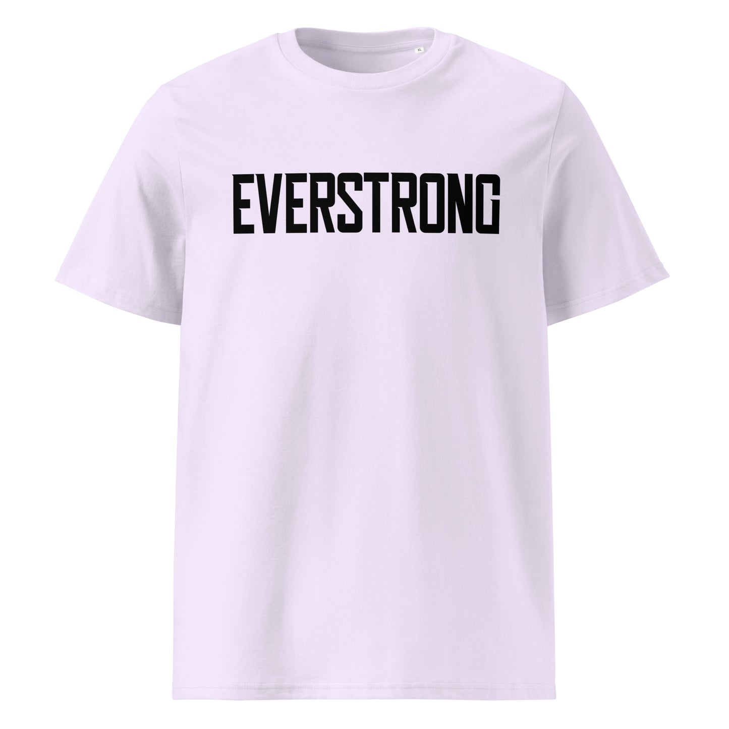 EverStrong organic ribbed neck t-shirt in teal color with bold 'EVERSTRONG' print.