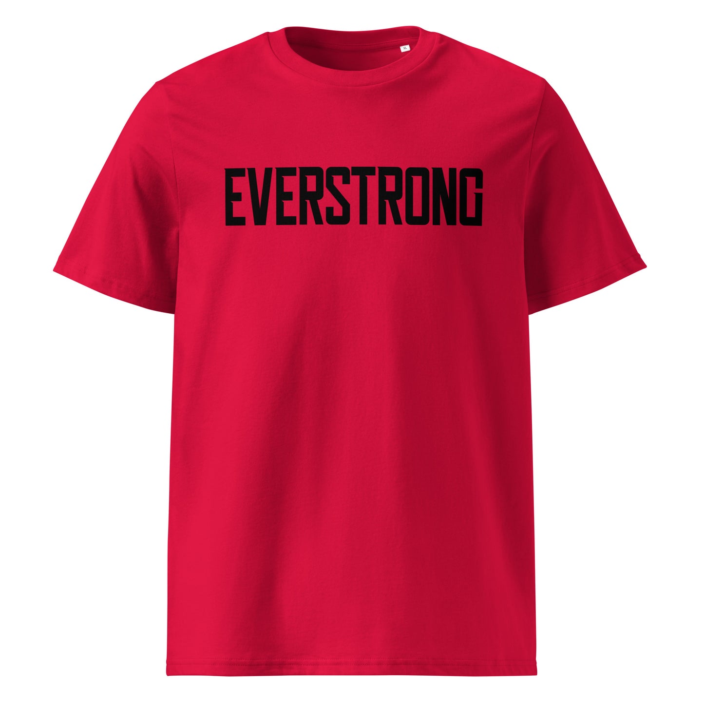 EverStrong organic ribbed neck t-shirt in teal color with bold 'EVERSTRONG' print.
