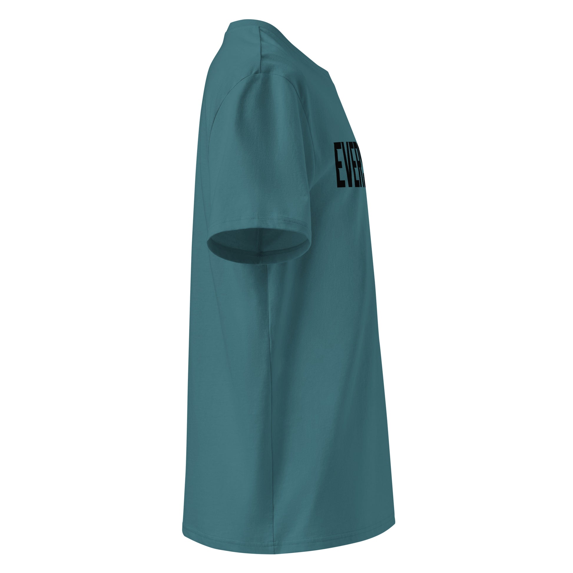 EverStrong organic ribbed neck t-shirt in teal color with bold 'EVERSTRONG' print.