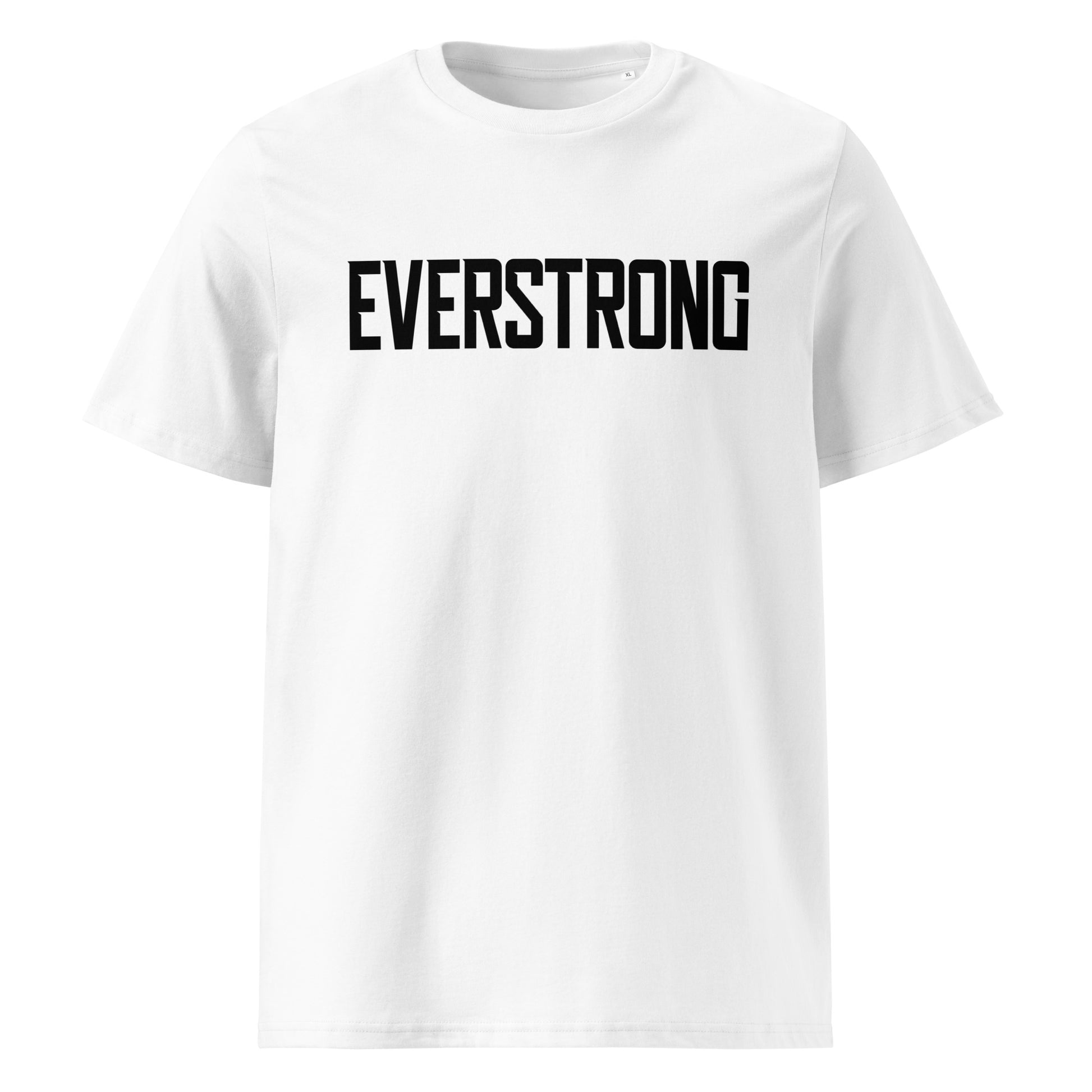 EverStrong organic ribbed neck t-shirt in teal color with bold 'EVERSTRONG' print.