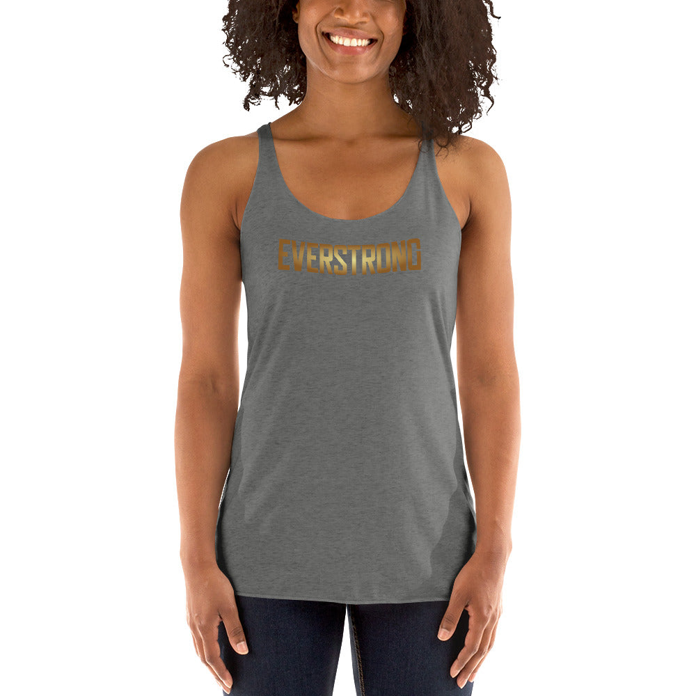 EVERSTRONG women's racerback tank in gray with a flattering fit and edgy design, perfect for workouts and casual wear.