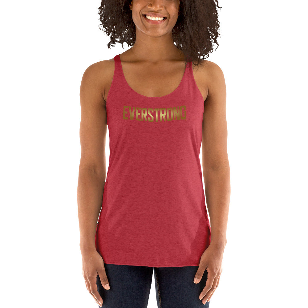 EVERSTRONG women's racerback tank in red featuring a soft, lightweight design and raw edge seams.